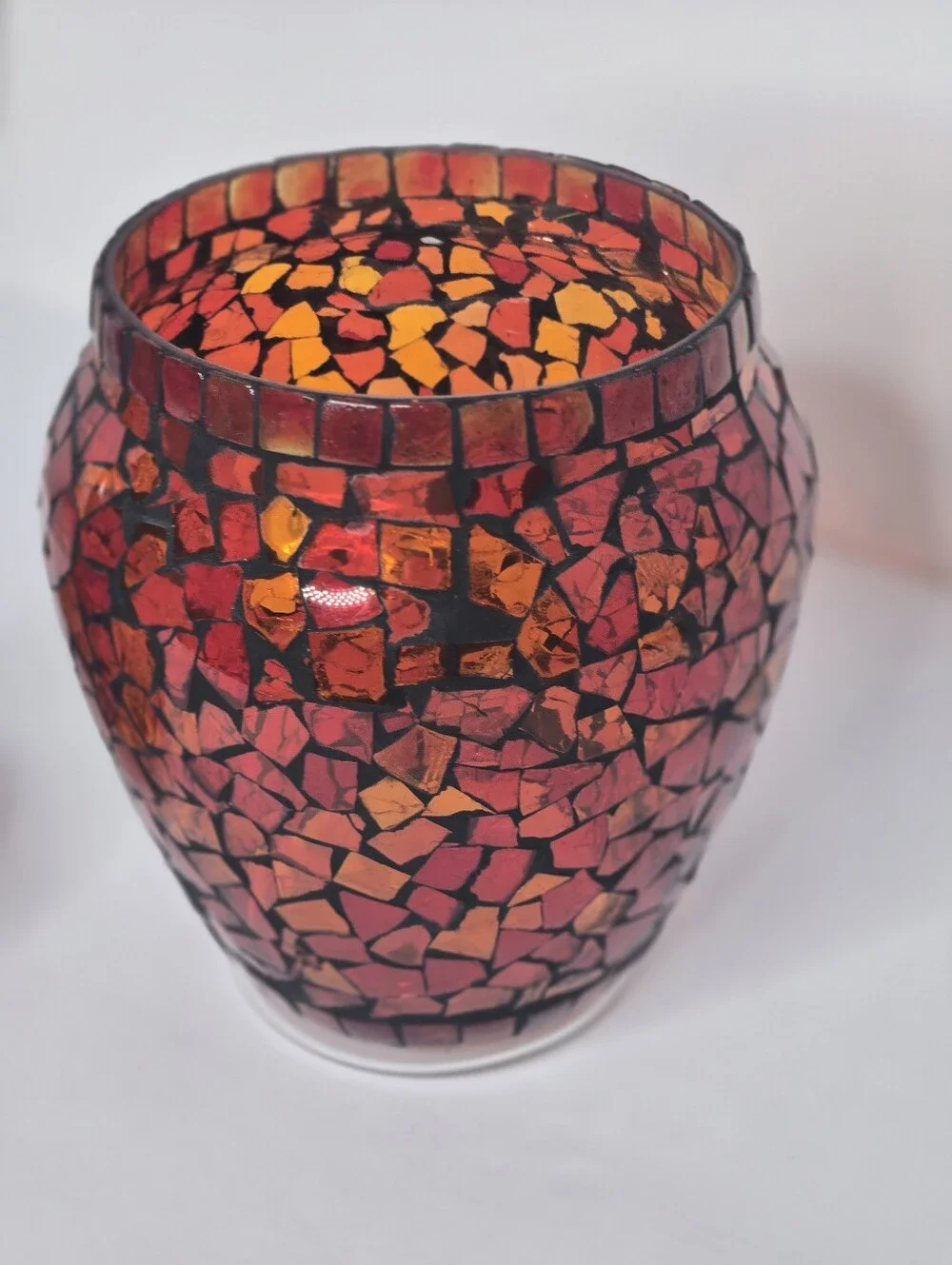 Decorative Red Mosaic Glass Lidded Jar